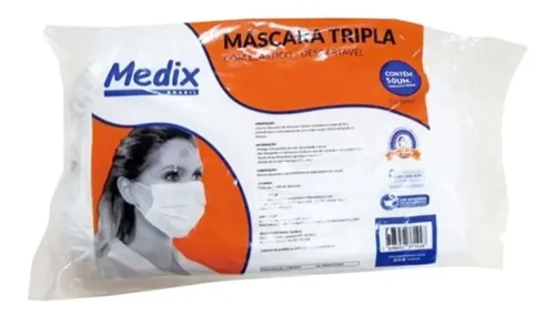 Máscara Tripla Descartável Medix Pacote Com 50 Un Elástico Cor Branca