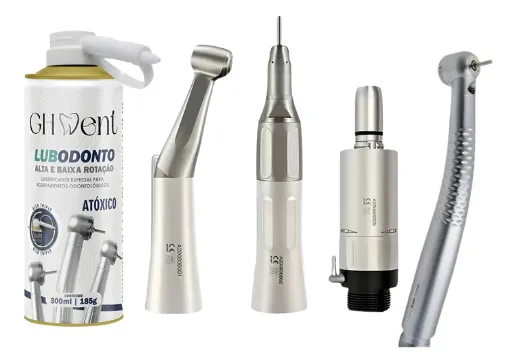 Kit Acadêmico Led Contra Ângulo Micro Peça Reta Óleo Lub Prateado